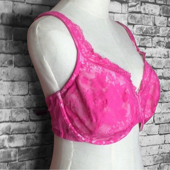 Cacique Hot Pink Lined Underwire Lace Minimizer Bra Size 44DD - Picture 3 of 8